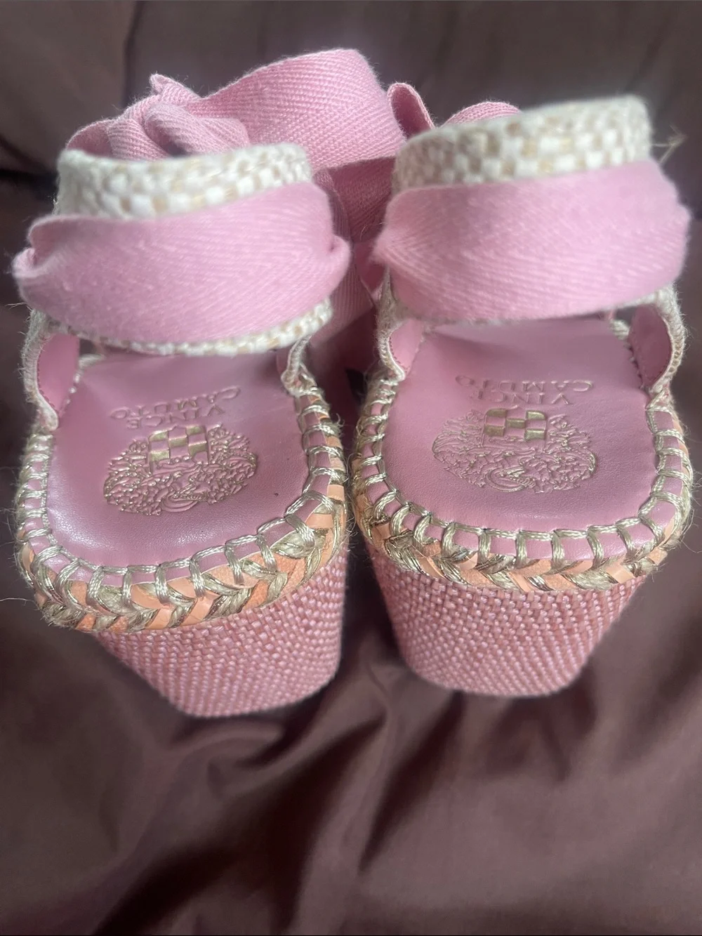 Vince Camuto Pink Suede Espadrille Sandals with Ankle Tie
